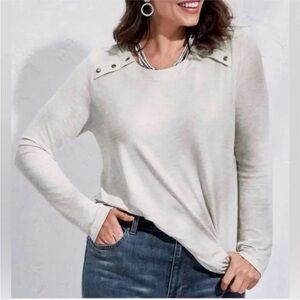 CAbi Snap Shoulder Sweatshirt Dove Gray Size Medium Hi-Lo Casual